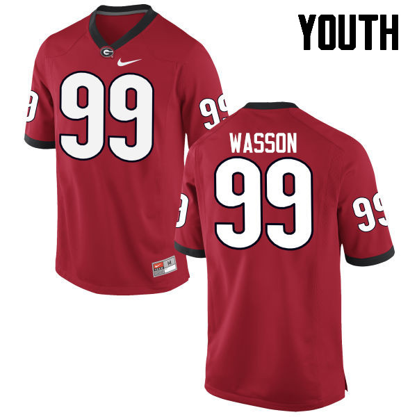 Youth Georgia Bulldogs #99 Mitchell Wasson College Football Jerseys-Red - Click Image to Close
